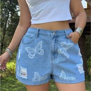 SHEIN Butterfly  Denim Shorts SZ MED